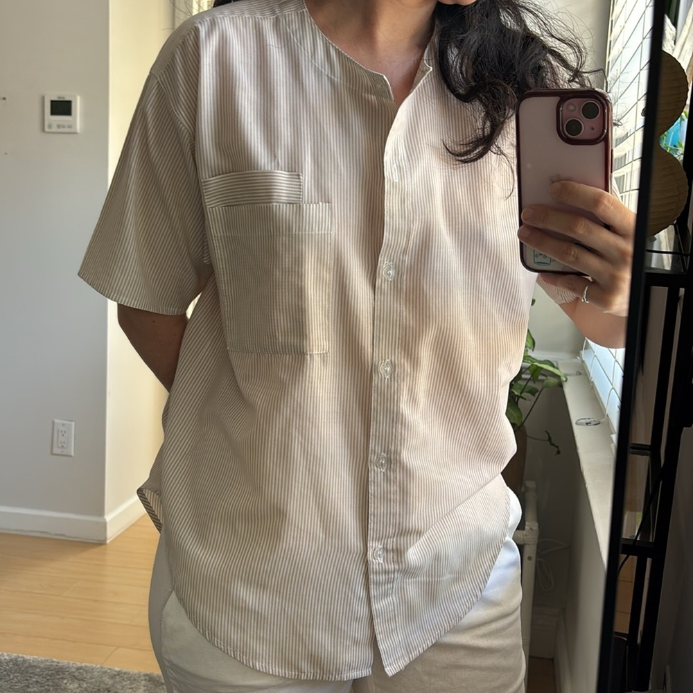 Vintage Women's Lightweight Striped Short Sleeve Button Down